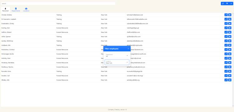 Filter Modal of company directory website.